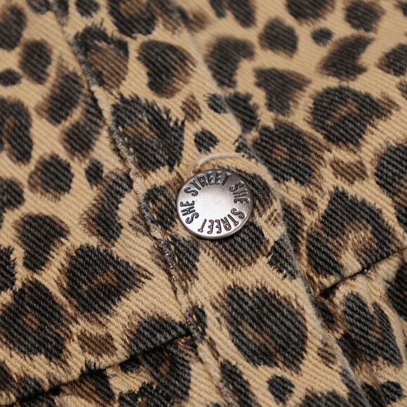 She Street Leopard Print Tan Denim Tiered Shirt Dress Womens Size SM - Picture 8 of 14